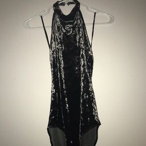 Velvet halter bodysuit